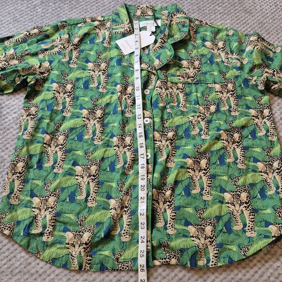 Denise Rae Organic Cotton Poplin Women Large Pajama Set Green Leopard Wild Free - Picture 8 of 13